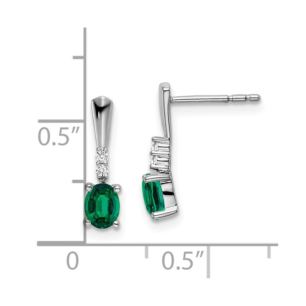 14k White Gold 5x3 Oval May/Lab Created Emerald and Diamond Dangle Post Earrings