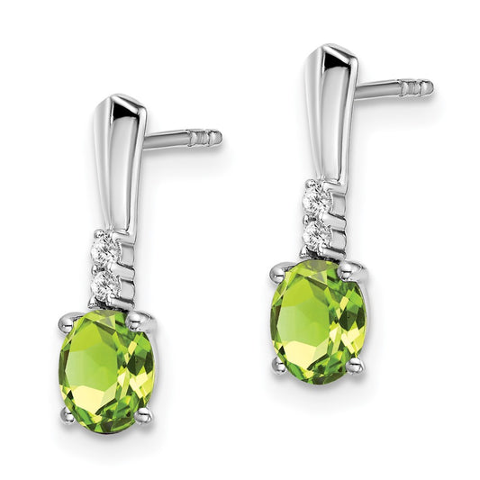 14k White Gold 5x3 Oval August/Peridot and Diamond Dangle Post Earrings