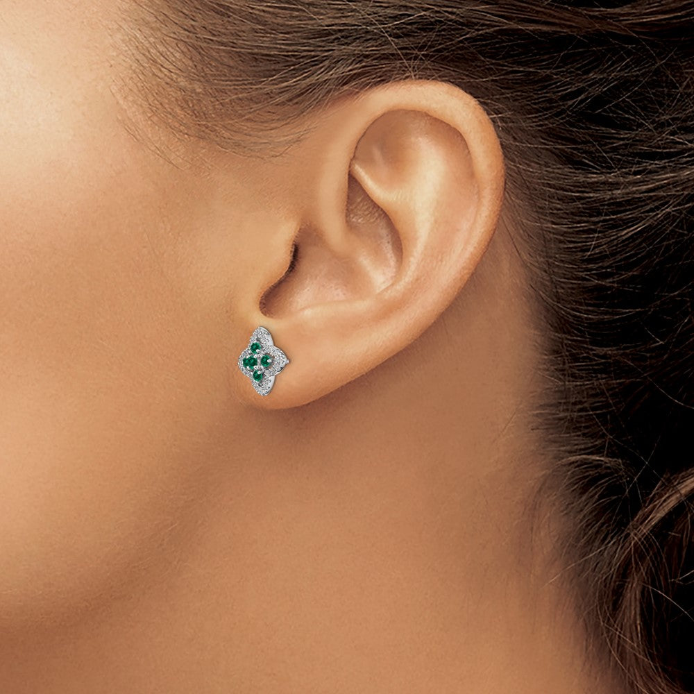 14k White Gold 1/3 carat Lab Grown Diamond VS/SI+ G+ and Created Emerald Complete Fashion Post Earrings