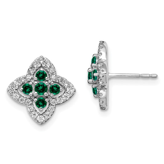 14k White Gold 1/3 carat Lab Grown Diamond VS/SI+ G+ and Created Emerald Complete Fashion Post Earrings