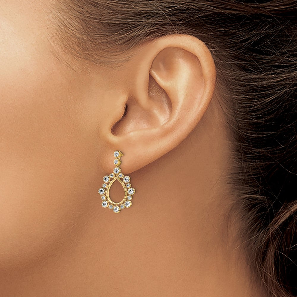 14k 1 1/8 carat Lab Grown Diamond VS/SI+ G+ Teardrop Bezel Post Dangle Earrings