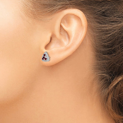 14k White Gold 3/8 carat Lab Grown Diamond VS/SI+ G+ and Created Ruby Complete Triangle Post Earrings