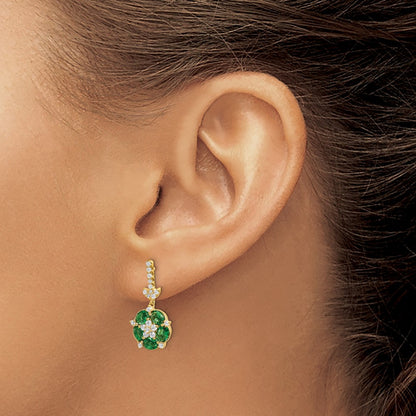 14k 3/8 carat Lab Grown Diamond VS/SI+ G+ and Created Emerald Complete Dangle Post Earrings