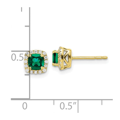 10k 1/10 carat Lab Grown Diamond VS/SI+ G+ and Created Emerald Complete Square Halo Post Earrings