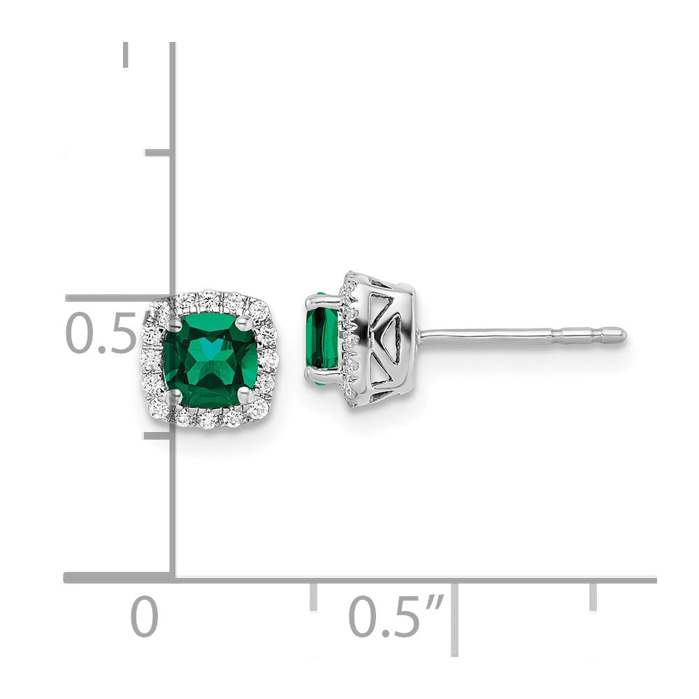 10k White Gold 1/10 carat Lab Grown Diamond VS/SI+ G+ and Created Emerald Complete Square Halo Post Earrings