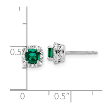 10k White Gold 1/10 carat Lab Grown Diamond VS/SI+ G+ and Created Emerald Complete Square Halo Post Earrings