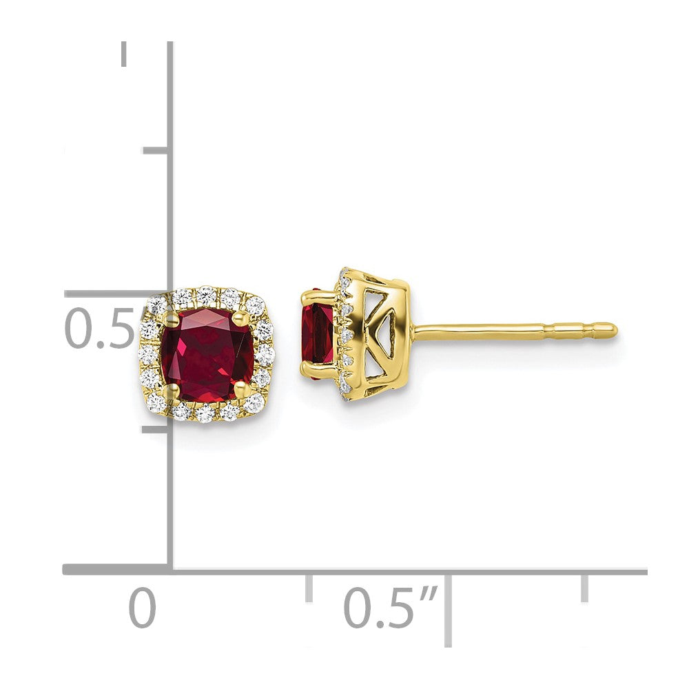 10k 1/10 carat Lab Grown Diamond VS/SI+ G+ and Created Ruby Complete Square Halo Post Earrings