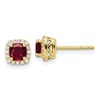 10k 1/10 carat Lab Grown Diamond VS/SI+ G+ and Created Ruby Complete Square Halo Post Earrings
