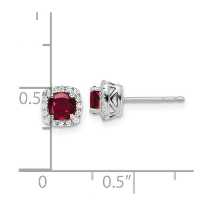 10k White Gold 1/10 carat Lab Grown Diamond VS/SI+ G+ and Created Ruby Complete Square Halo Post Earrings