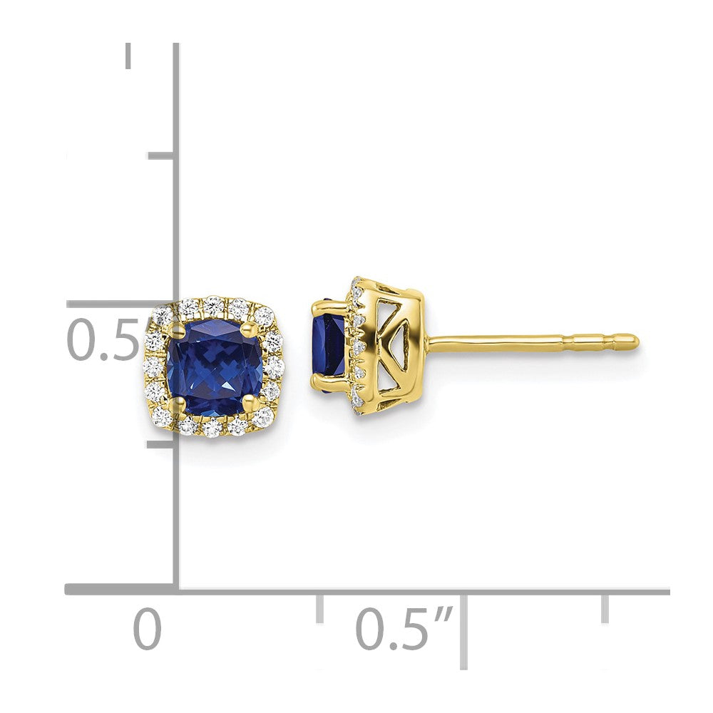 10k 1/10 carat Lab Grown Diamond VS/SI+ G+ and Created Sapphire Complete Square Halo Post Earrings
