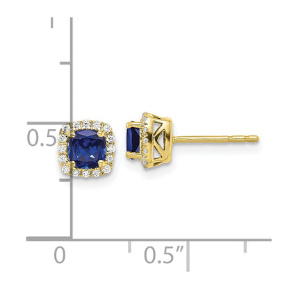 10k 1/10 carat Lab Grown Diamond VS/SI+ G+ and Created Sapphire Complete Square Halo Post Earrings
