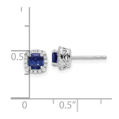 10k White Gold 1/10 carat Lab Grown Diamond VS/SI+ G+ and Created Sapphire Complete Square Halo Post Earrings