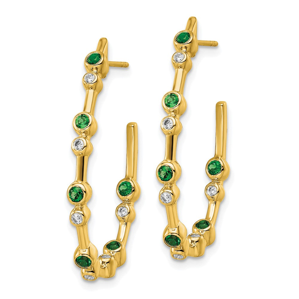 True Origin 14K White Gold 1/5 carat Lab Grown Diamond VS+ F+ & Emerald Post Hoop Complete Earrings