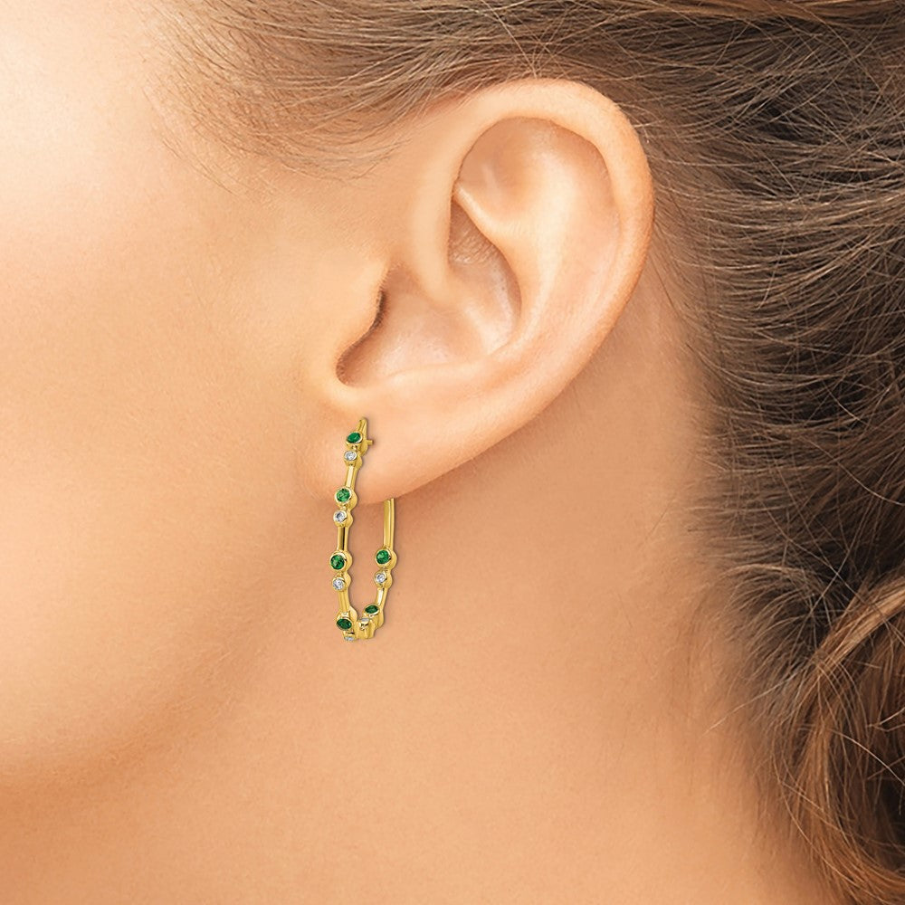 True Origin 14K White Gold 1/5 carat Lab Grown Diamond VS+ F+ & Emerald Post Hoop Complete Earrings