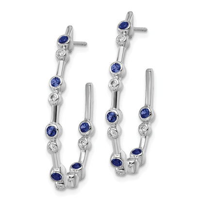 True Origin 14K White Gold 1/5 carat Lab Grown Diamond VS+ F+ & Blue Sapphire Post Hoop Complete Earrings