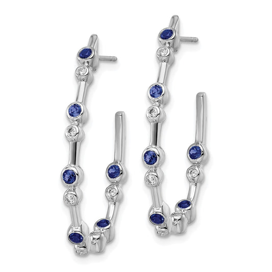 True Origin 14k White Gold 1/5 carat Lab Grown Diamond VS DEF and Blue Sapphire Post Hoop Earrings