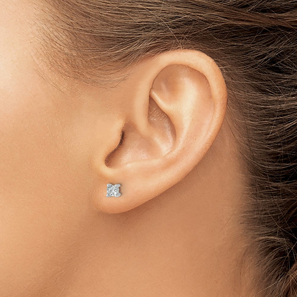 14k White Gold 3/4 carat Lab Grown Diamond VS+ F+ Cushion Complete Four Prong Stud Earrings