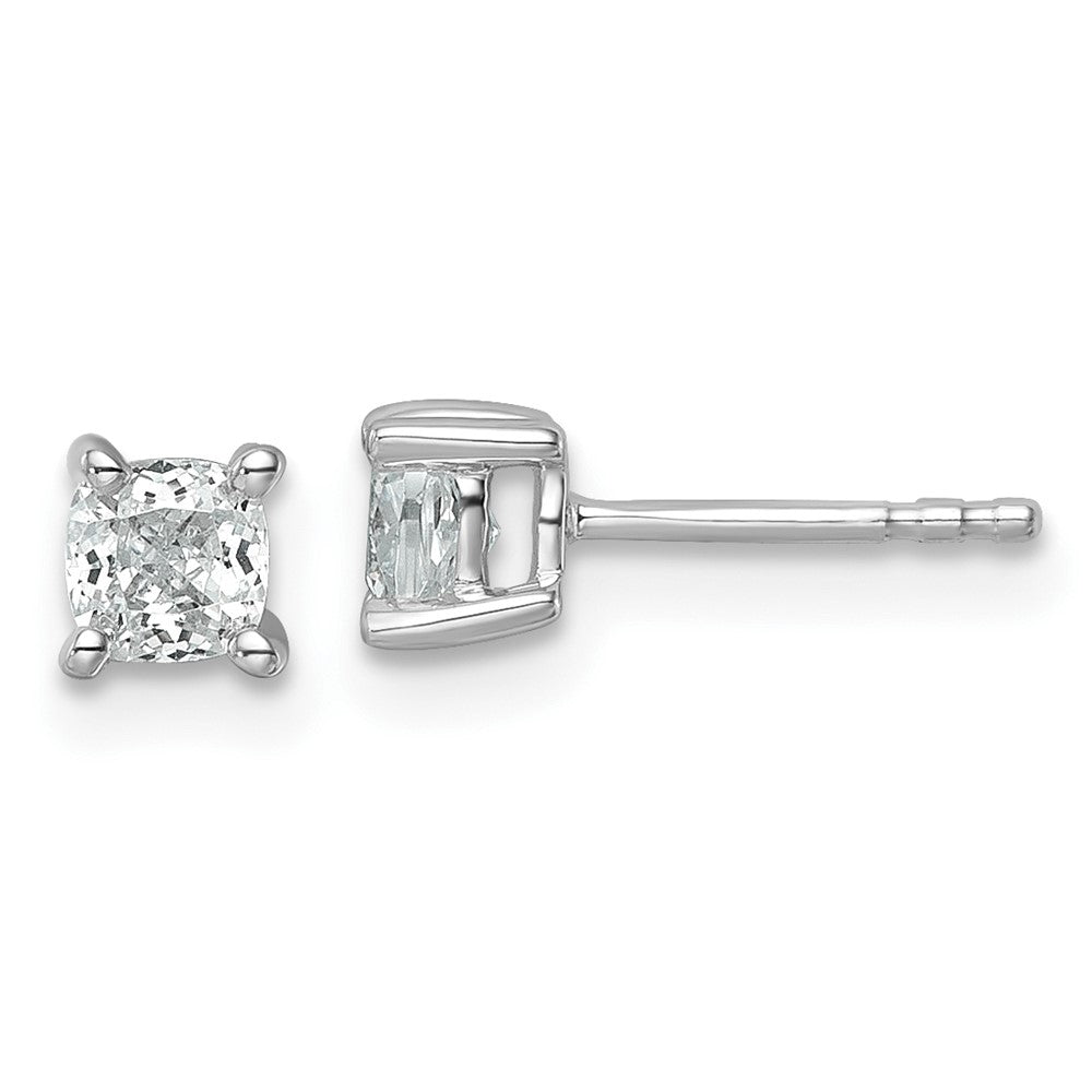 14k White Gold 3/4 carat Lab Grown Diamond VS+ F+ Cushion Complete Four Prong Stud Earrings