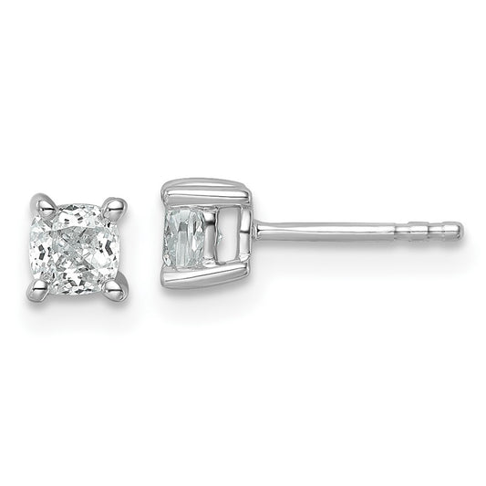 14k White Gold 3/4 carat Lab Grown Diamond VS+ F+ Cushion Complete Four Prong Stud Earrings
