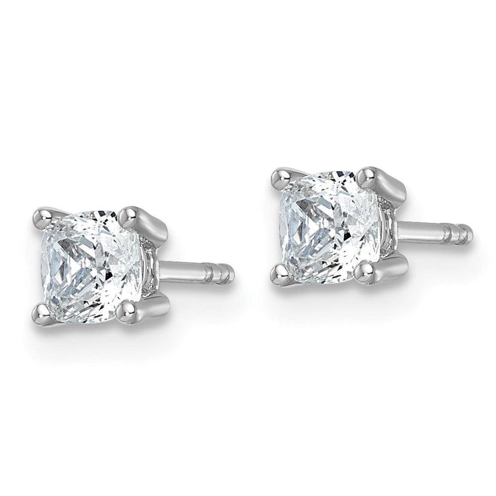 14k White Gold 1 carat Lab Grown Diamond VS/SI+ G+ Cushion Complete Four Prong Stud Earrings
