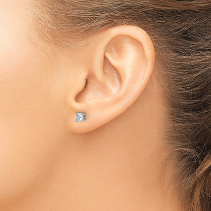 14k White Gold 1 carat Lab Grown Diamond VS/SI+ G+ Cushion Complete Four Prong Stud Earrings