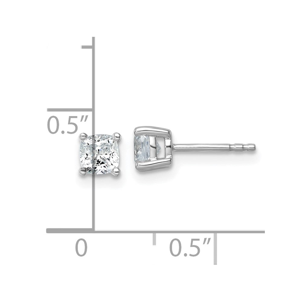 14k White Gold 1 carat Lab Grown Diamond VS/SI+ G+ Cushion Complete Four Prong Stud Earrings