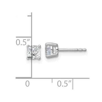 14k White Gold 1 carat Lab Grown Diamond VS/SI+ G+ Cushion Complete Four Prong Stud Earrings
