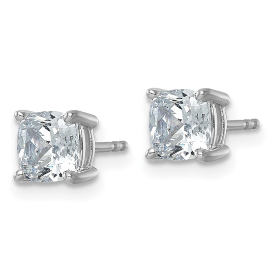 14k White Gold 2 carat Lab Grown Diamond VS+ F+ Cushion Complete Four Prong Stud Earrings