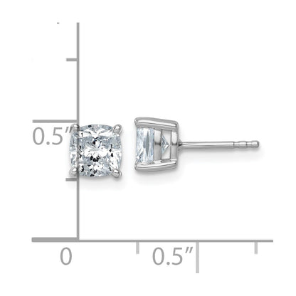 14k White Gold 2 carat Lab Grown Diamond VS+ F+ Cushion Complete Four Prong Stud Earrings