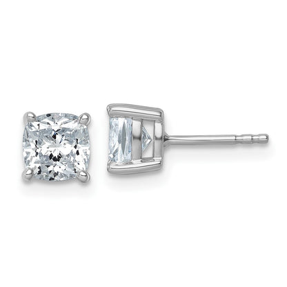 14k White Gold 2 carat Lab Grown Diamond VS+ F+ Cushion Complete Four Prong Stud Earrings