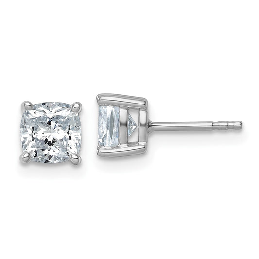 14k White Gold 2 carat Certified Lab Grown Diamond VS/SI+ G+ Cushion Complete Four Prong Stud Earrings