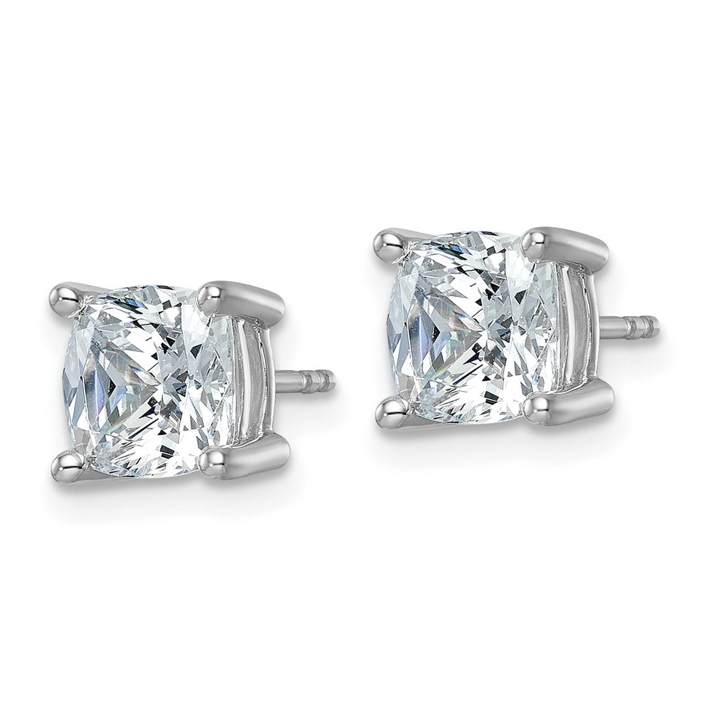 14k White Gold 4 carat Certified Lab Grown Diamond VS+ F+ Cushion Complete Four Prong Stud Earrings