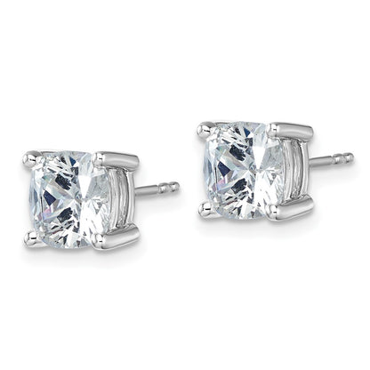 14k White Gold 5 carat Lab Grown Diamond VS/SI+ G+ Cushion Complete Four Prong Stud Earrings