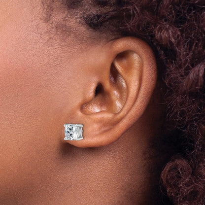 14k White Gold 5 carat Lab Grown Diamond VS/SI+ G+ Cushion Complete Four Prong Stud Earrings
