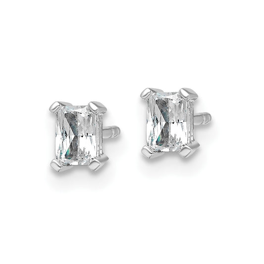 14k White Gold 1/2 carat Lab Grown Diamond VS+ F+ Radiant Complete Four Prong Stud Earrings