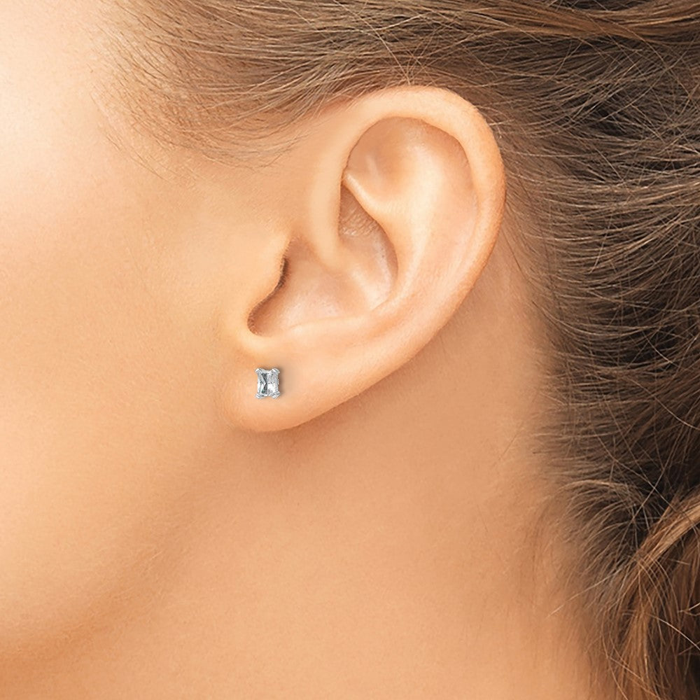 14k White Gold 1/2 carat Lab Grown Diamond VS+ F+ Radiant Complete Four Prong Stud Earrings