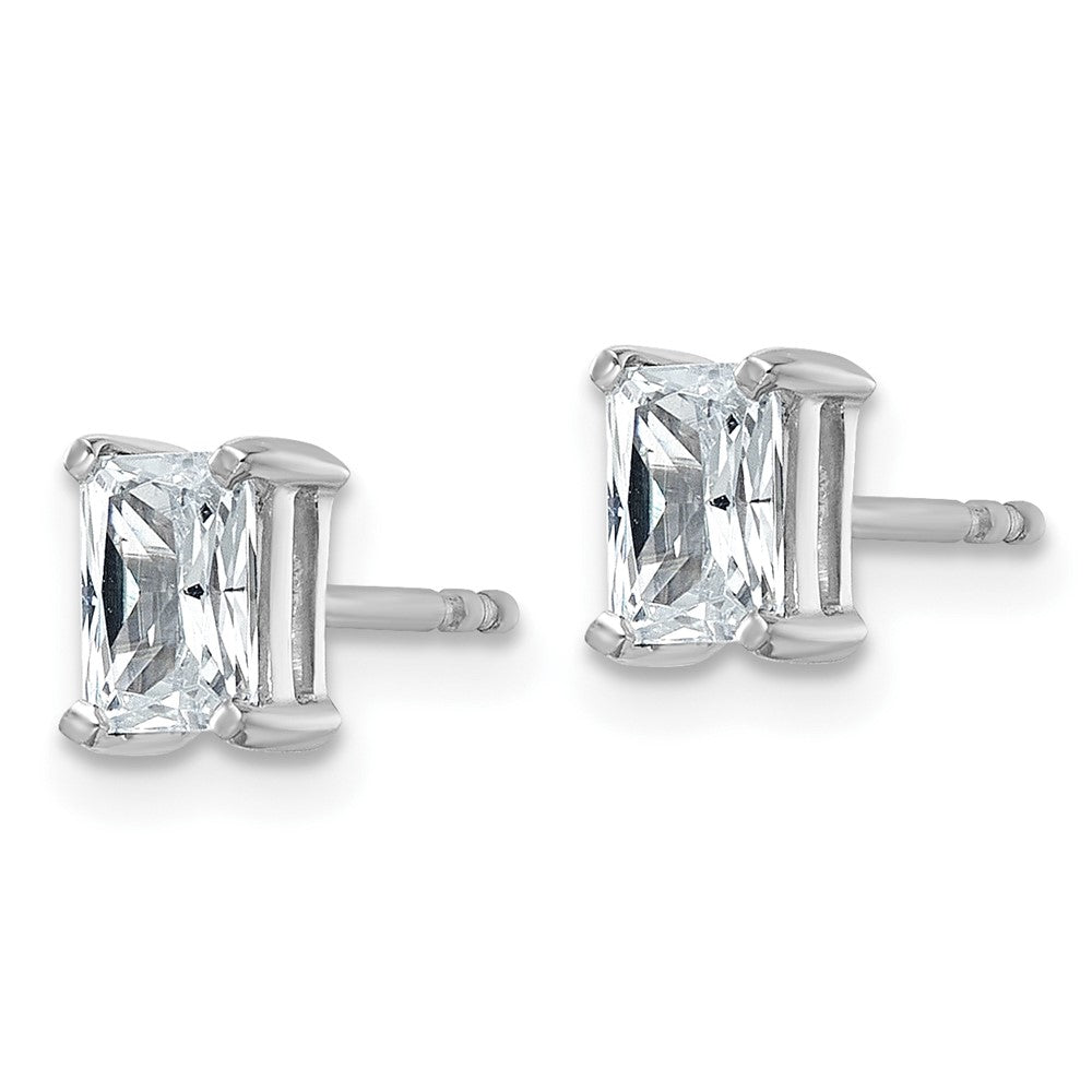 14k White Gold 1 carat Lab Grown Diamond VS/SI+ G+ Radiant Complete Four Prong Stud Earrings