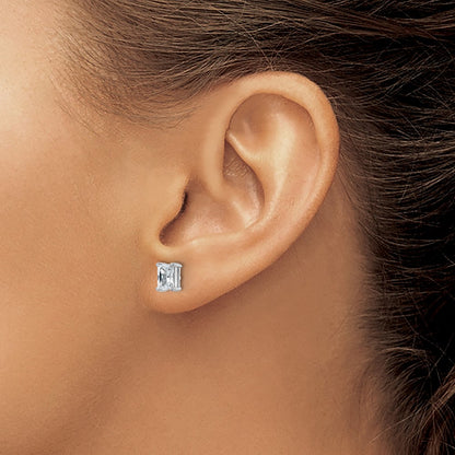 14k White Gold 1 carat Lab Grown Diamond VS/SI+ G+ Radiant Complete Four Prong Stud Earrings