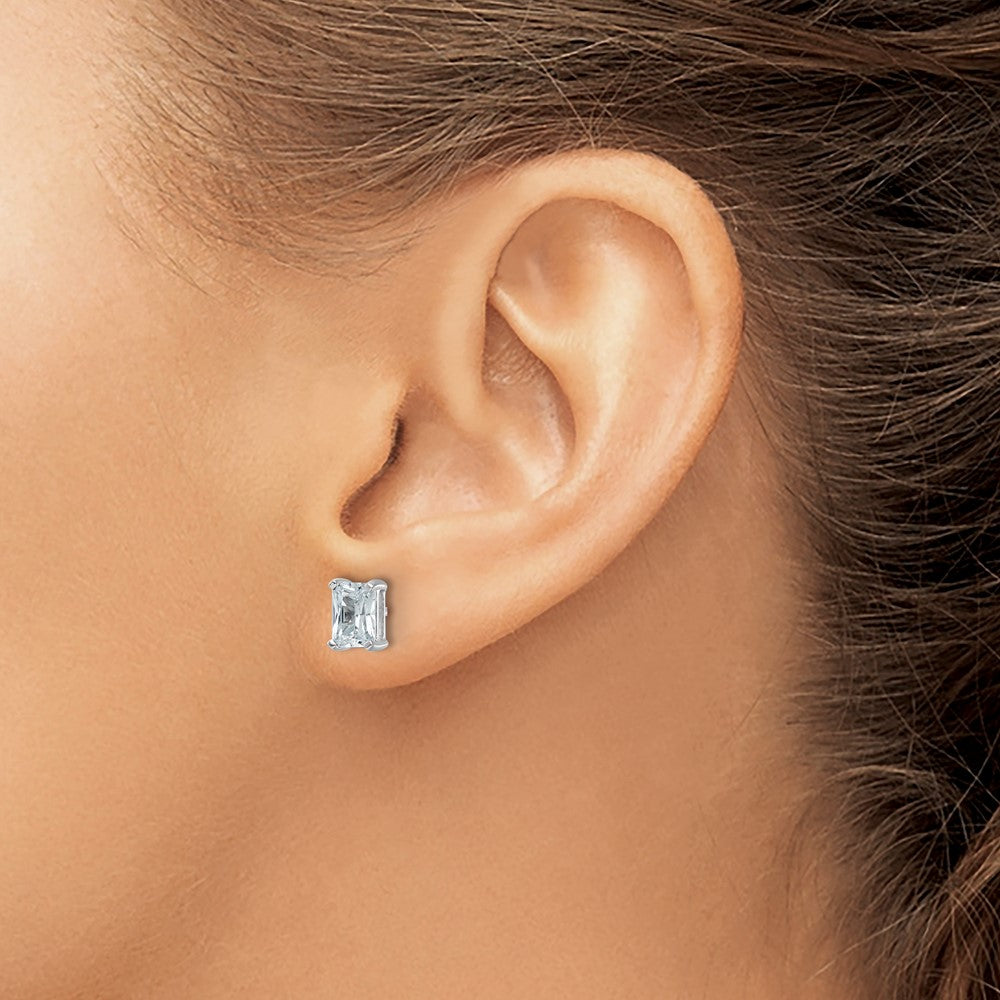 14k White Gold 2 carat Lab Grown Diamond VS+ F+ Radiant Complete Four Prong Stud Earrings