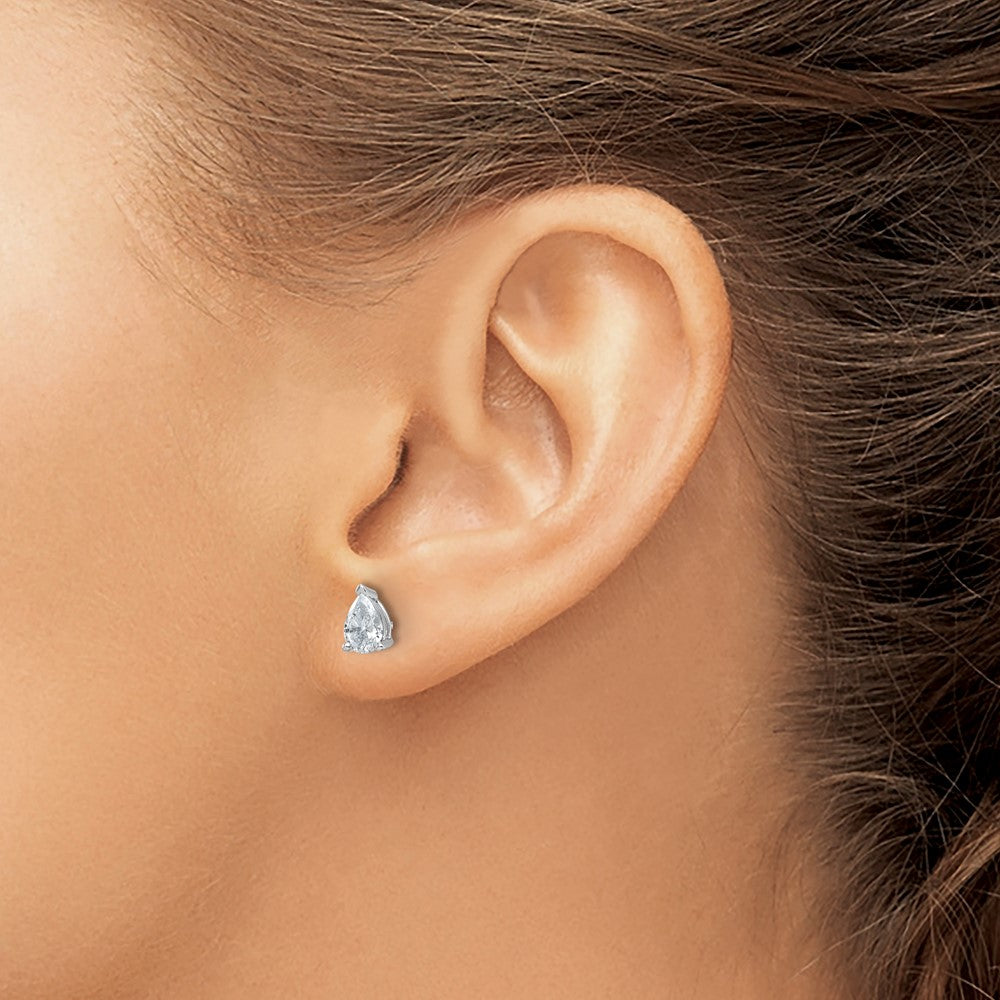 14k White Gold 1 carat Lab Grown Diamond VS/SI+ G+ Complete Pear Three Prong Stud Earrings