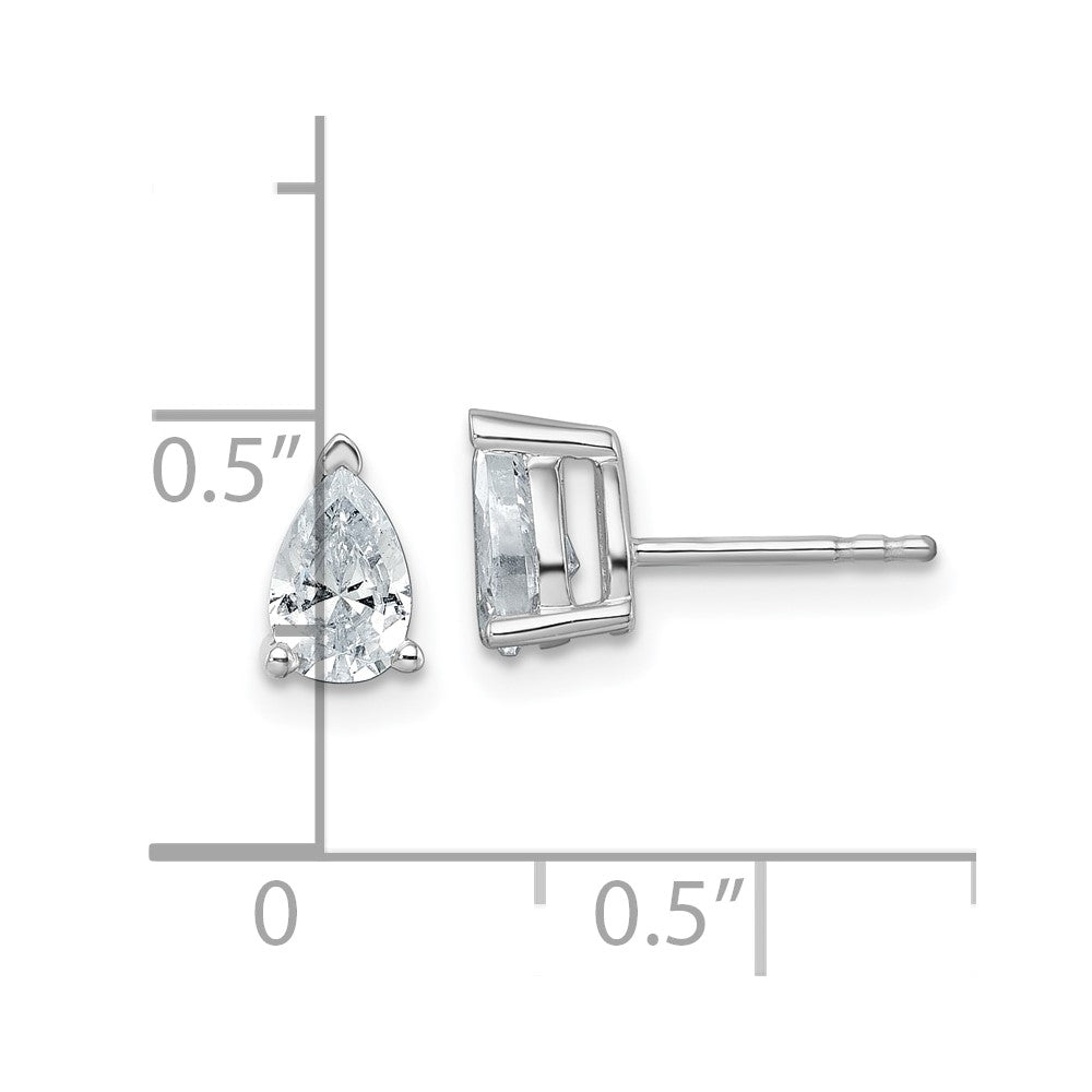 14k White Gold 1 carat Lab Grown Diamond VS/SI+ G+ Complete Pear Three Prong Stud Earrings