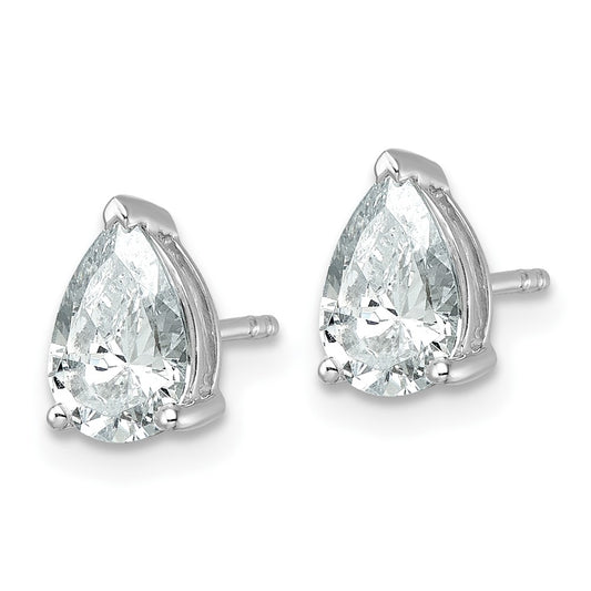 14k White Gold 2 carat Lab Grown Diamond VS/SI+ G+ Complete Pear Three Prong Stud Earrings
