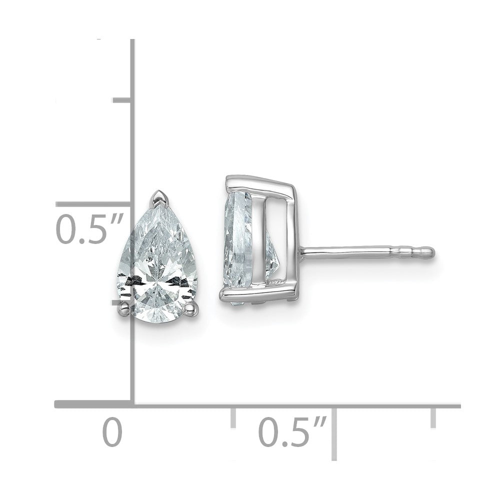 14k White Gold 2 carat Lab Grown Diamond VS/SI+ G+ Complete Pear Three Prong Stud Earrings