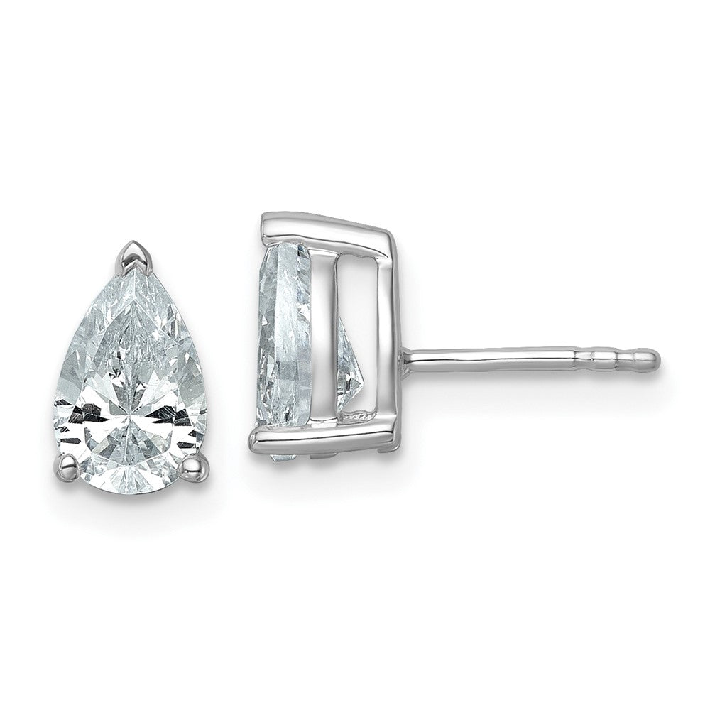 14k White Gold 2 carat Lab Grown Diamond VS/SI+ G+ Complete Pear Three Prong Stud Earrings