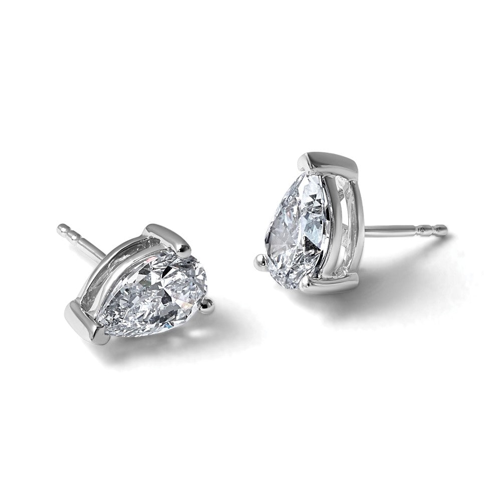 14k White Gold 2 carat Lab Grown Diamond VS+ F+ Complete Pear Three Prong Stud Earrings