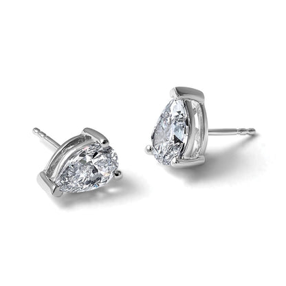 14k White Gold 2 carat Lab Grown Diamond VS+ F+ Complete Pear Three Prong Stud Earrings
