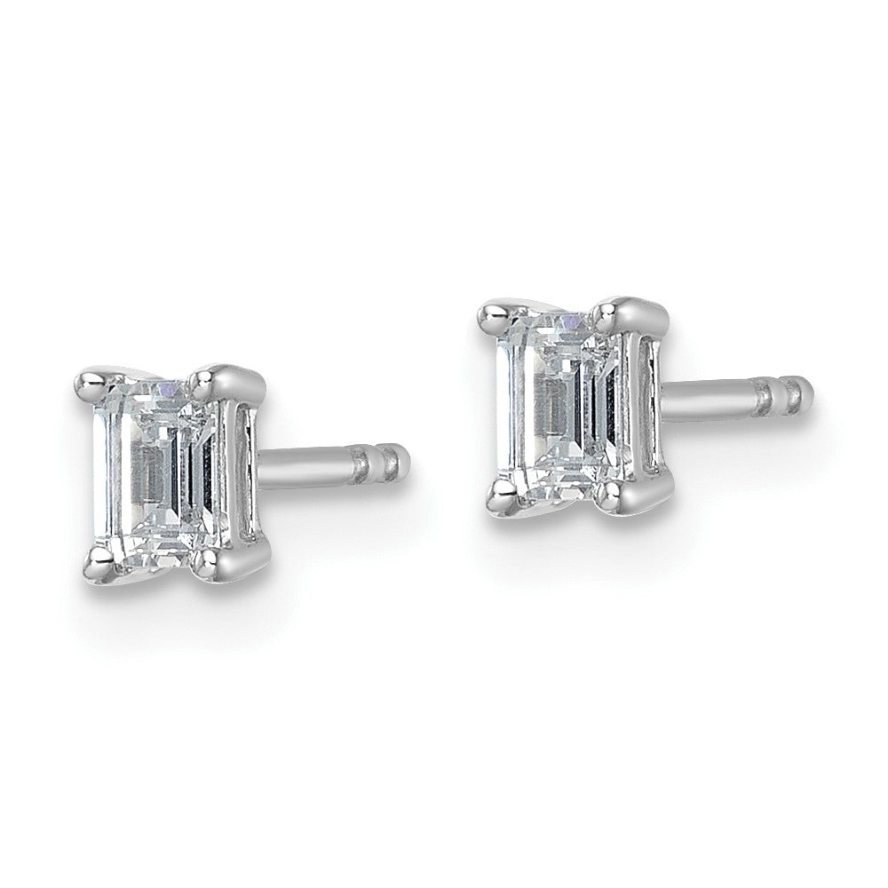 14k White Gold 1/2 carat Lab Grown Diamond VS/SI+ G+ Emerald Complete Four Prong Stud Earrings