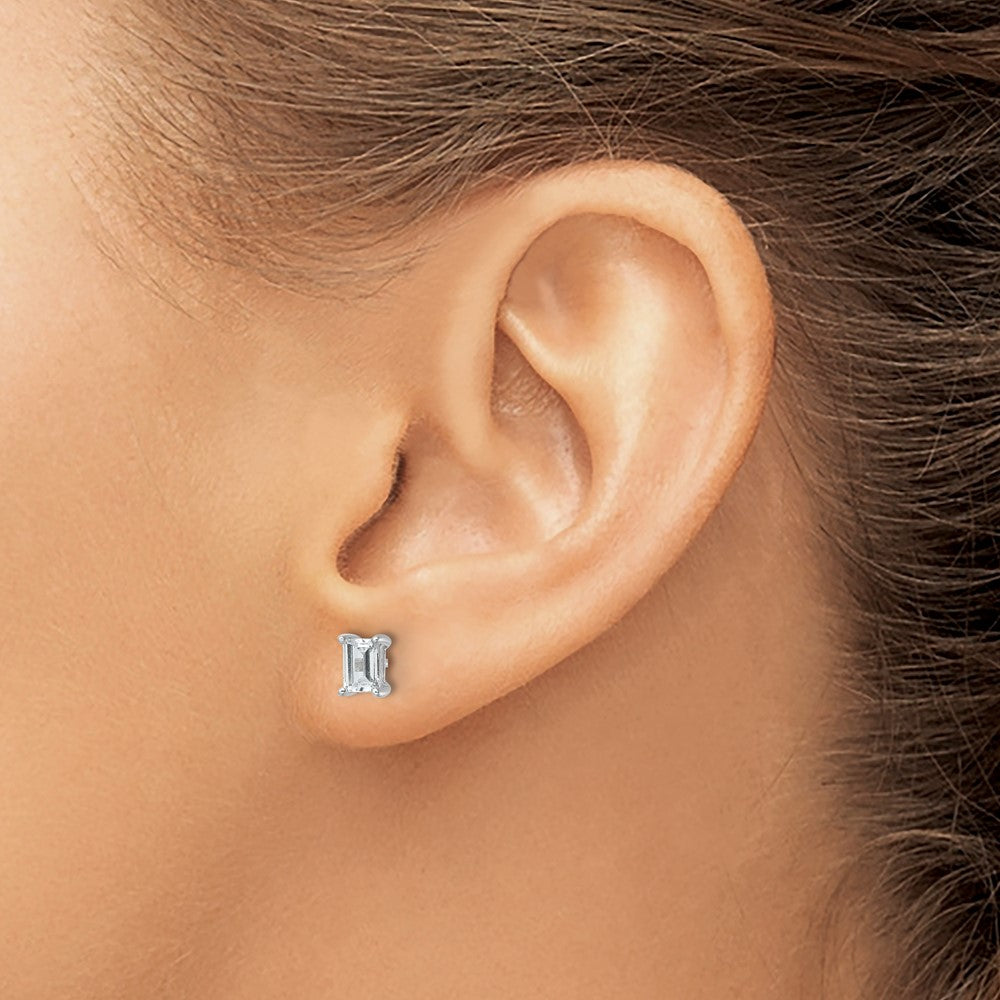 14k White Gold 1 carat Lab Grown Diamond VS+ F+ Emerald Complete Four Prong Stud Earrings