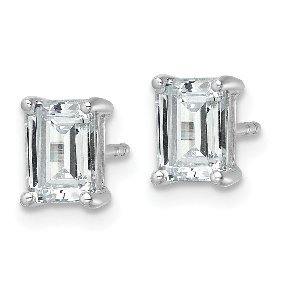 14k White Gold 2 carat Lab Grown Diamond VS/SI+ G+ Emerald Complete Four Prong Stud Earrings