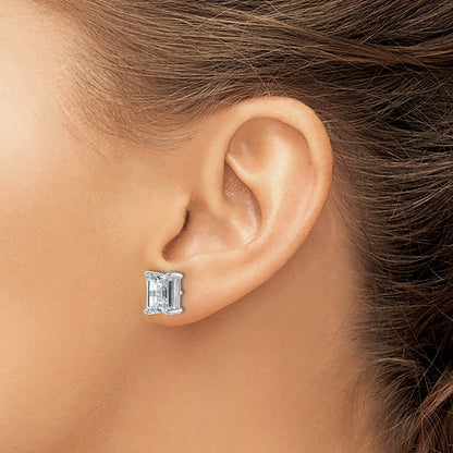 14k White Gold 4 carat Certified Lab Grown Diamond VS/SI+ G+ Emerald Complete Four Prong Stud Earrings
